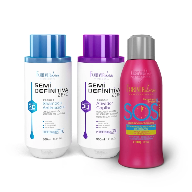 Produto Kit Escova Semi Definitiva Zero 2x300ml com Reconstrutor SOS Forever Liss